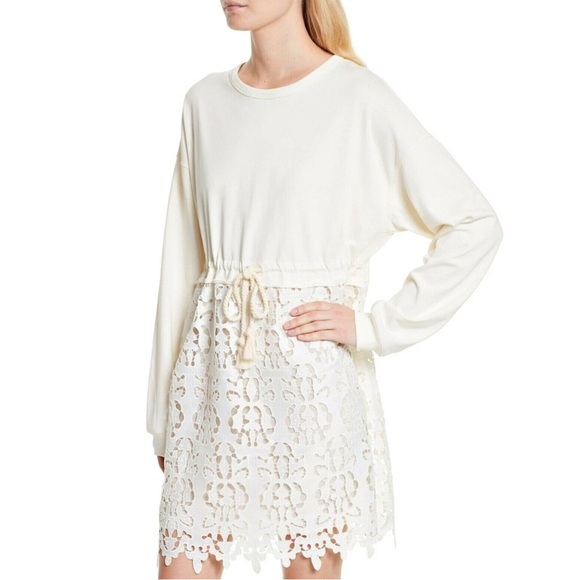 See By Chloe Cotton Jersey Guipure Lace Bottom Dress Loose Fit women size M NWT - Picture 3 of 10